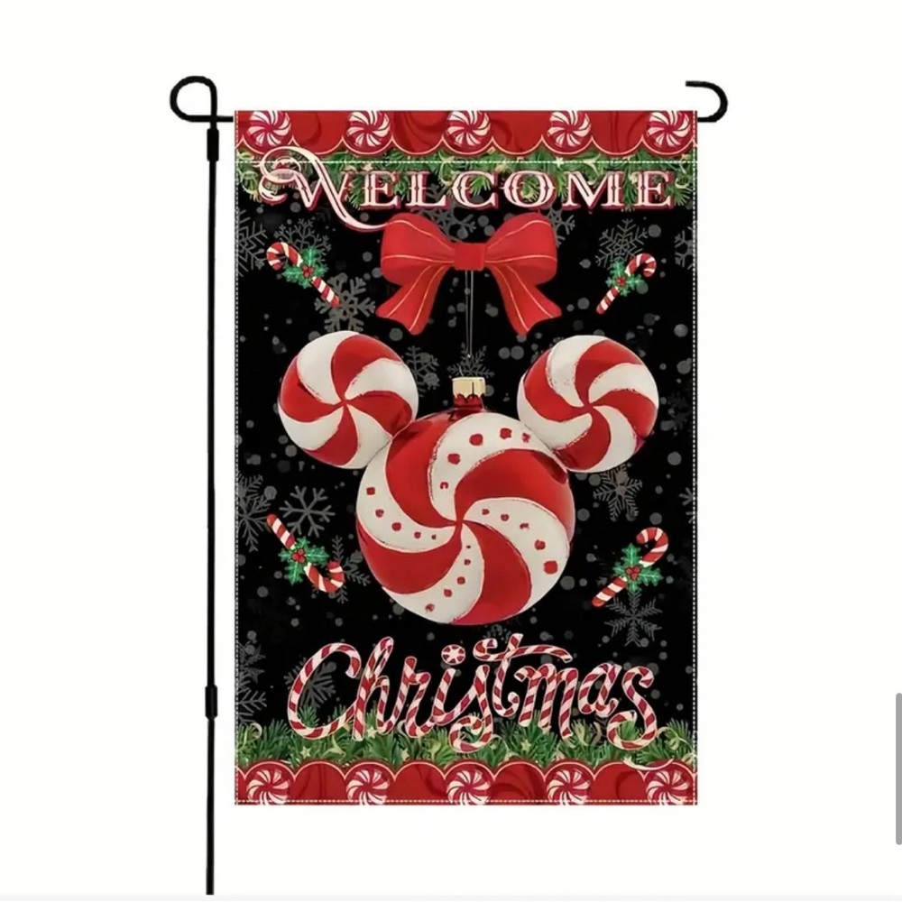 Disney Mickey & Minnie Mouse Christmas Welcome Garden Flag 12x18 Holiday Wreath